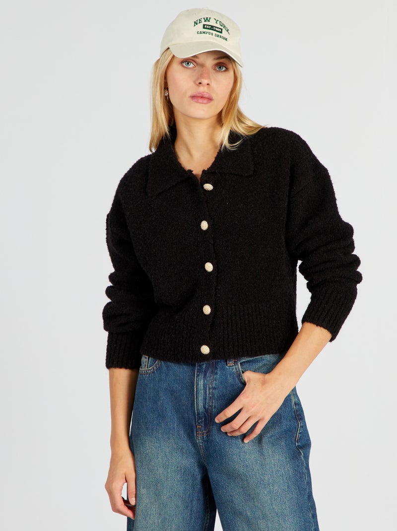 Chaqueta de punto de rizo NEGRO - Kiabi