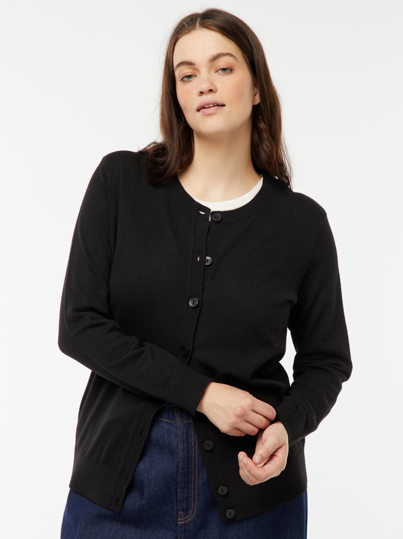 Chaqueta de punto fino con cierre de botones negro - Kiabi