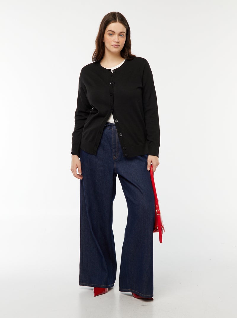 Chaqueta de punto fino con cierre de botones negro - Kiabi