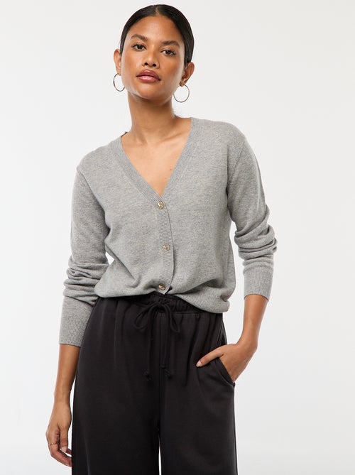Chaqueta de punto fino con cuello de pico - Kiabi