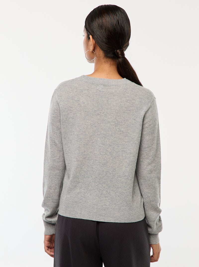 Chaqueta de punto fino con cuello de pico Gris - Kiabi