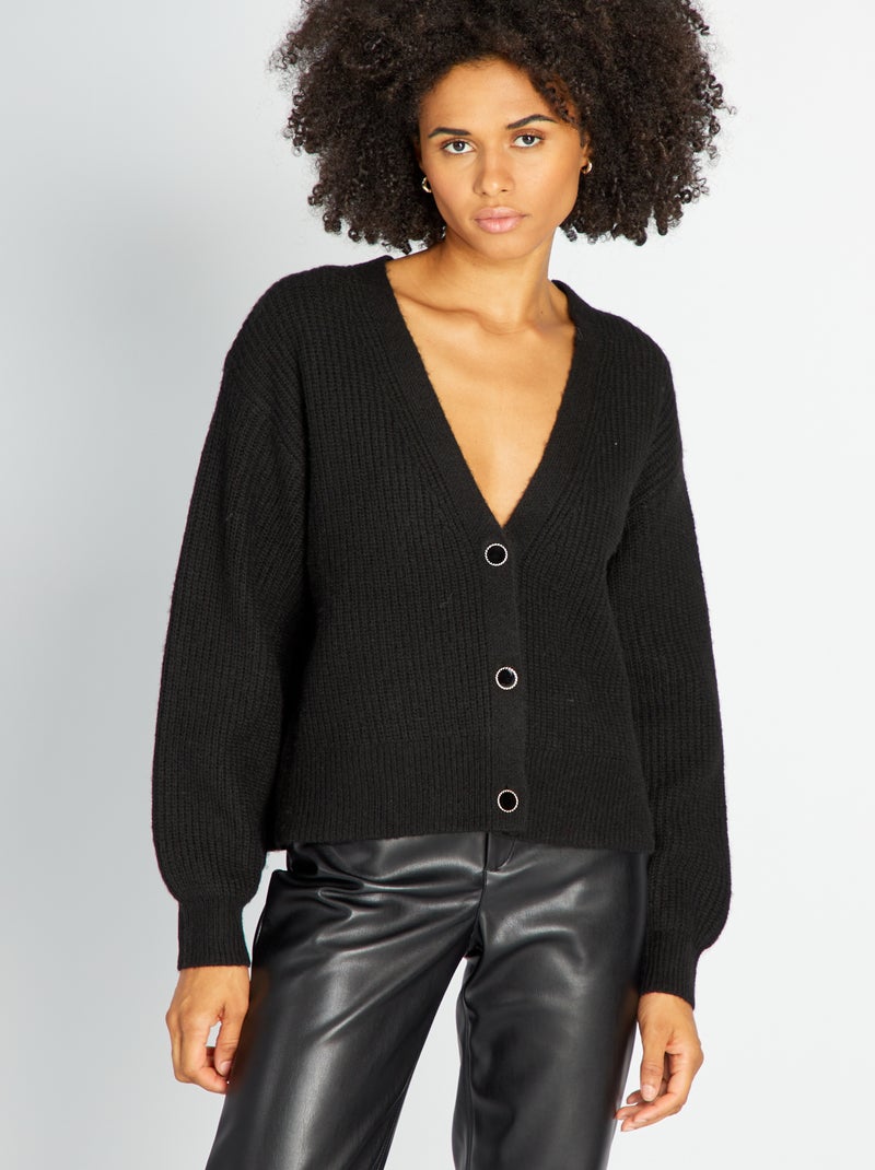 Chaqueta de punto grueso con botones negro - Kiabi