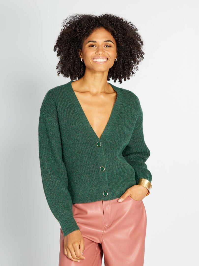 Chaqueta de punto grueso con botones VERDE - Kiabi