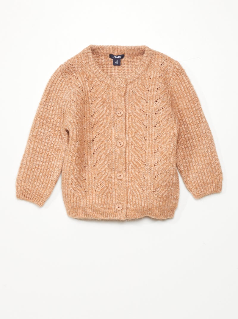 Chaqueta de punto grueso con calados MARRON - Kiabi
