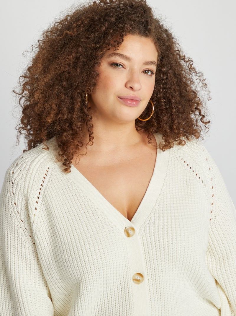 Chaqueta de punto grueso con cuello de pico BLANCO - Kiabi