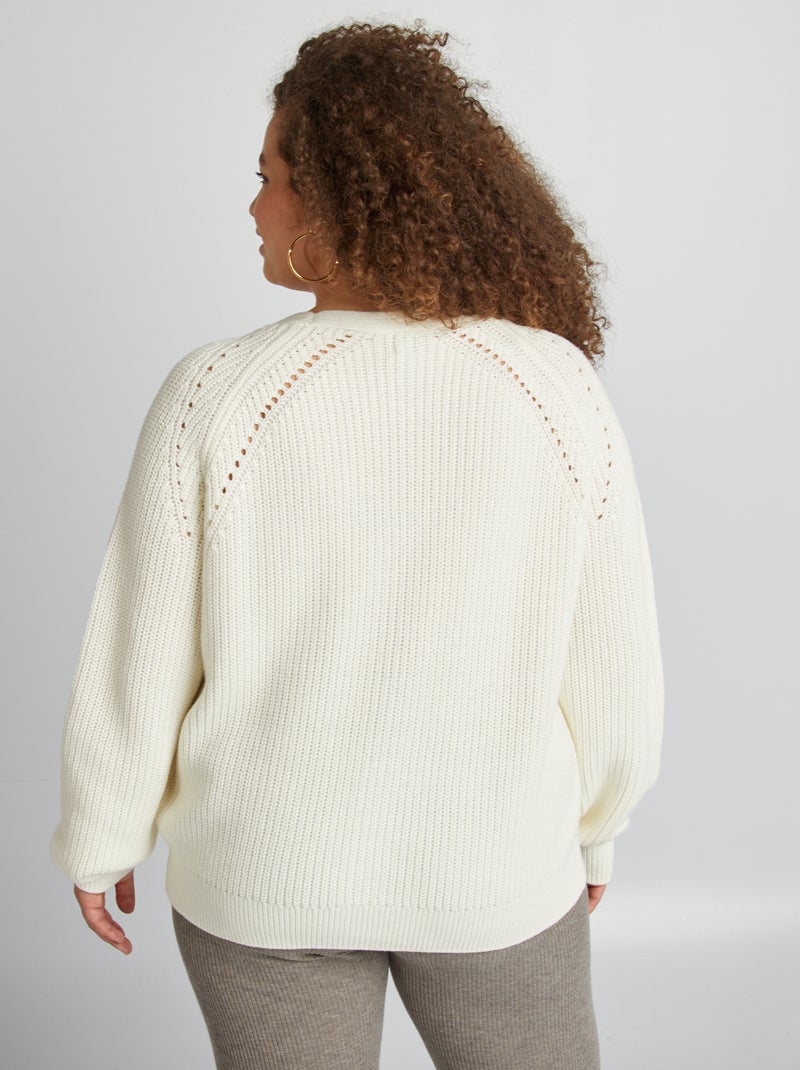 Chaqueta de punto grueso con cuello de pico BLANCO - Kiabi