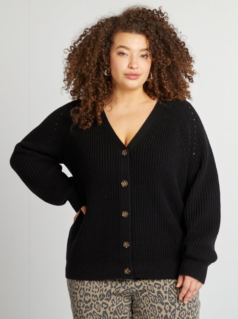 Chaqueta de punto grueso con cuello de pico negro - Kiabi