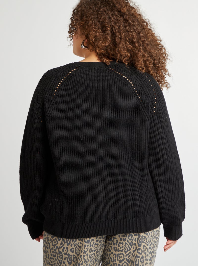 Chaqueta de punto grueso con cuello de pico negro - Kiabi