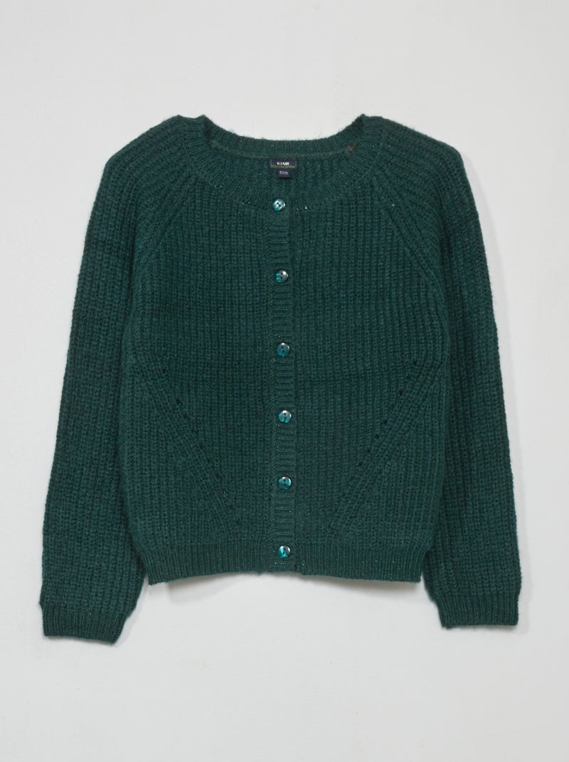 Chaqueta de punto grueso con hilos brillantes verde gris - Kiabi