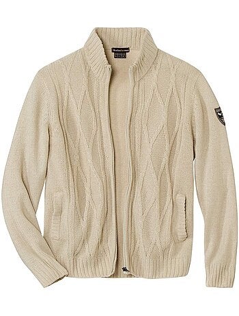 Chaqueta de punto jaspeada con cuello alto y cremallera outdoor