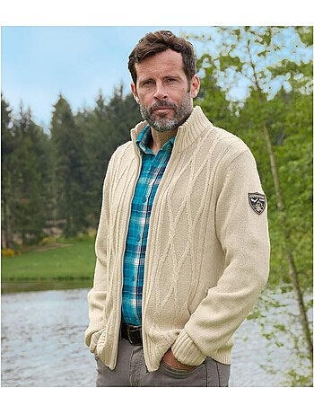 Chaqueta de punto jaspeada con cuello alto y cremallera outdoor