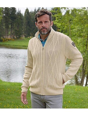 Chaqueta de punto jaspeada con cuello alto y cremallera outdoor