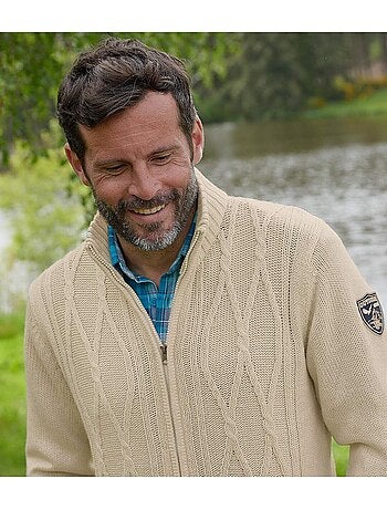 Chaqueta de punto jaspeada con cuello alto y cremallera outdoor