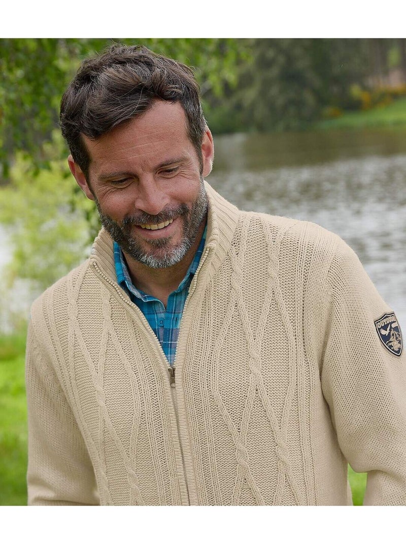 Chaqueta de punto jaspeada con cuello alto y cremallera outdoor Beige - Kiabi
