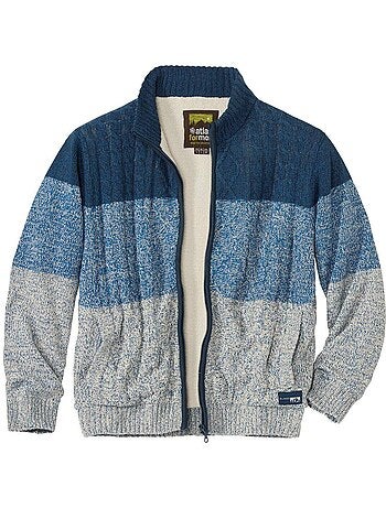 Chaqueta de punto jaspeada con forro sherpa, cuello alto y cremallera mountain