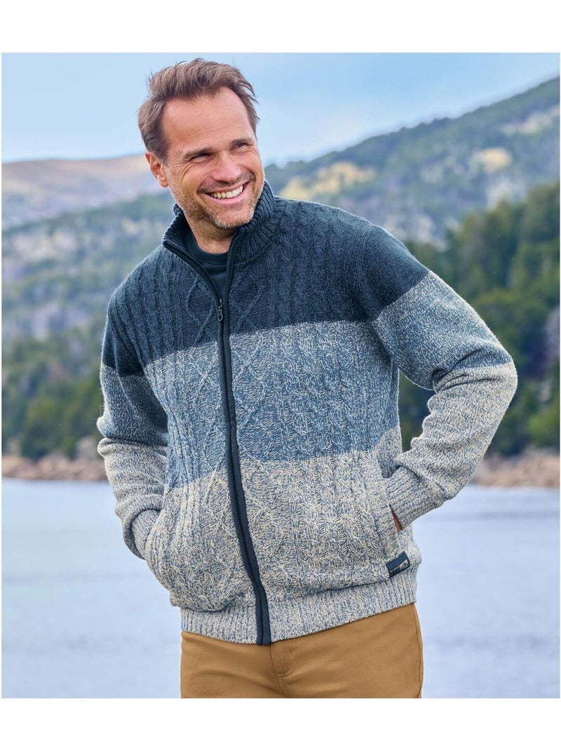 Chaqueta de punto jaspeada con forro sherpa, cuello alto y cremallera mountain Azul - Kiabi