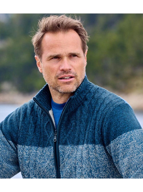 Chaqueta de punto jaspeada con forro sherpa, cuello alto y cremallera mountain - Kiabi