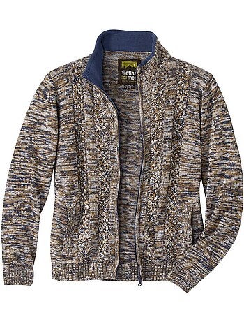 Chaqueta de punto auténtica con cremallera y cuello de doble grosor