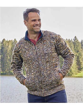 Chaqueta de punto auténtica con cremallera y cuello de doble grosor