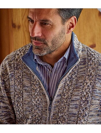 Chaqueta de punto auténtica con cremallera y cuello de doble grosor