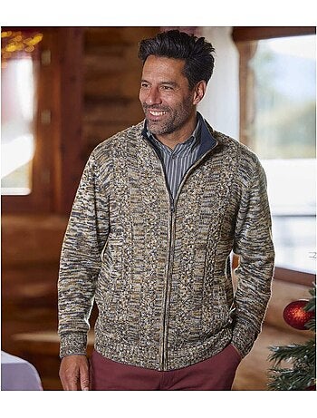 Chaqueta de punto auténtica con cremallera y cuello de doble grosor