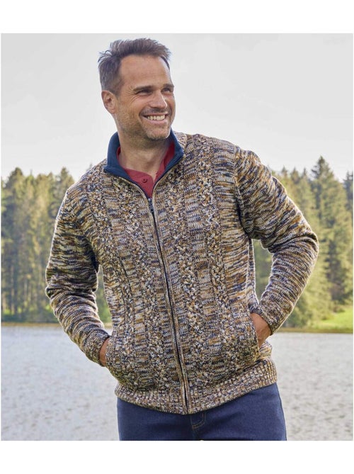 Chaqueta de punto jaspeado casual de punto jersey con cremallera y cuello alto - Kiabi Chaqueta de punto jaspeado casual de punto jersey con cremallera y cuello alto - Kiabi