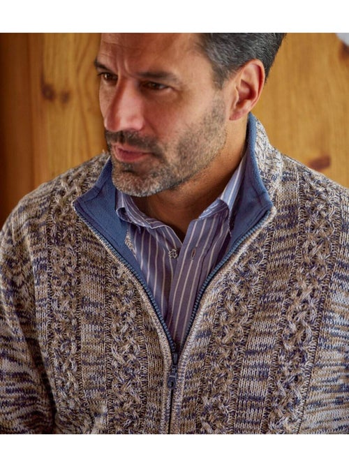 Chaqueta de punto jaspeado casual de punto jersey con cremallera y cuello alto - Kiabi Chaqueta de punto jaspeado casual de punto jersey con cremallera y cuello alto - Kiabi