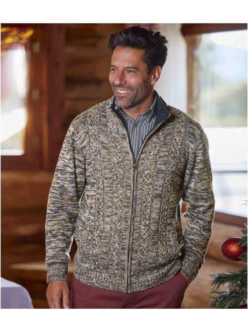 Chaqueta de punto jaspeado casual de punto jersey con cremallera y cuello alto - Kiabi Chaqueta de punto jaspeado casual de punto jersey con cremallera y cuello alto - Kiabi