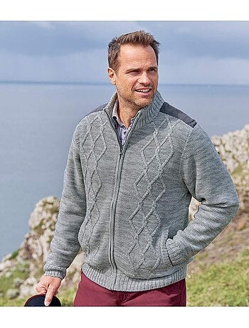 Chaqueta de punto jaspeado con cremallera forrada de polar