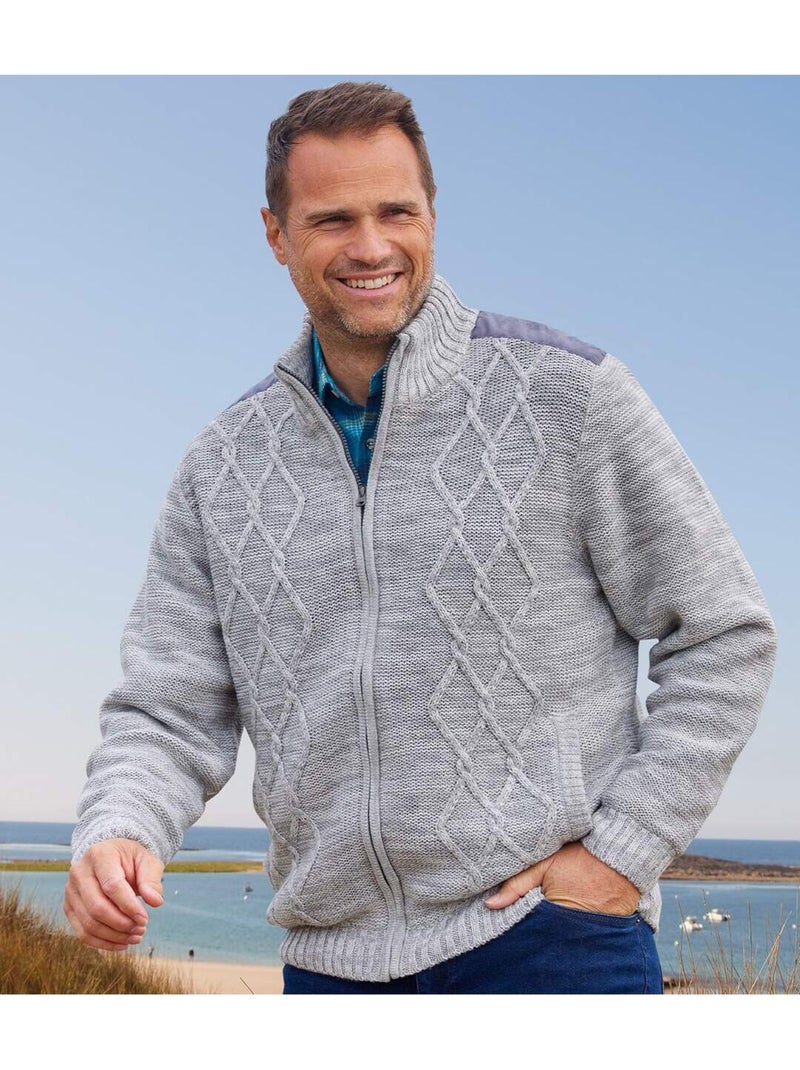 Chaqueta de punto jaspeado con cremallera forrada de polar Gris - Kiabi