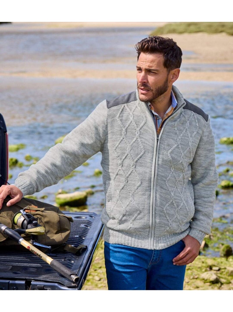 Chaqueta de punto jaspeado con cremallera forrada de polar Gris - Kiabi