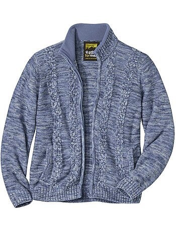Chaqueta de punto jaspeado de acrílico con cuello alto y cremallera, casual