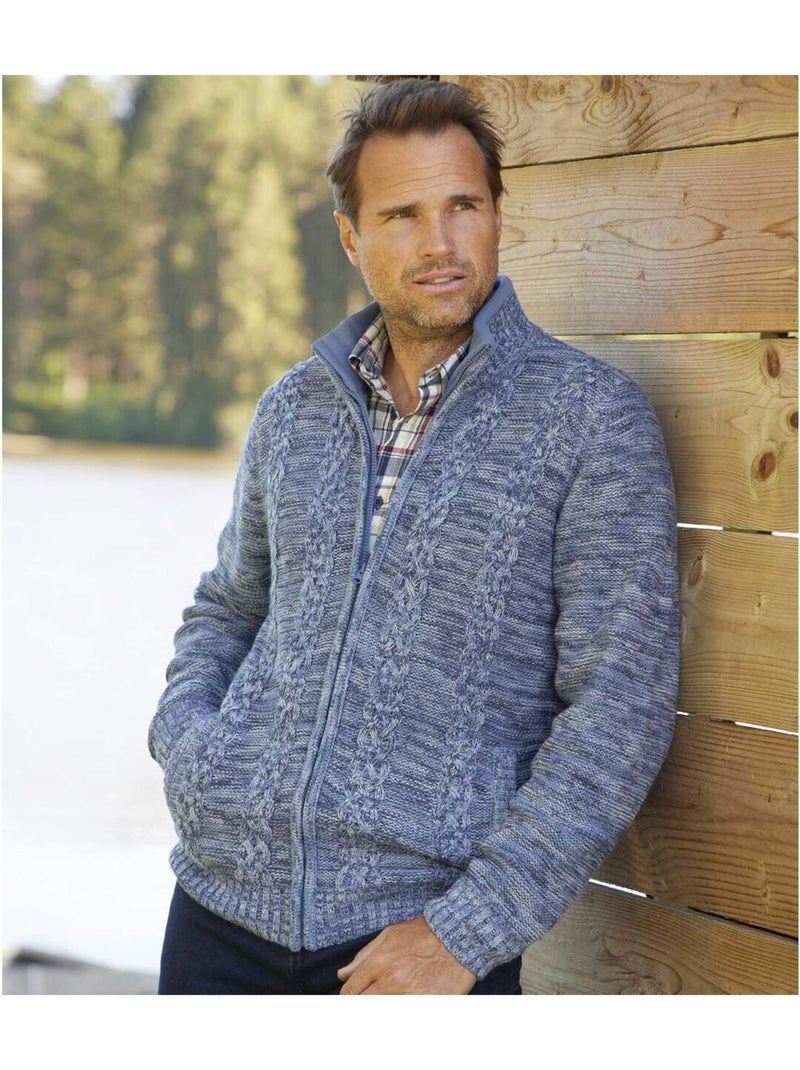 Chaqueta de punto jaspeado de acrílico con cuello alto y cremallera, casual Azul - Kiabi