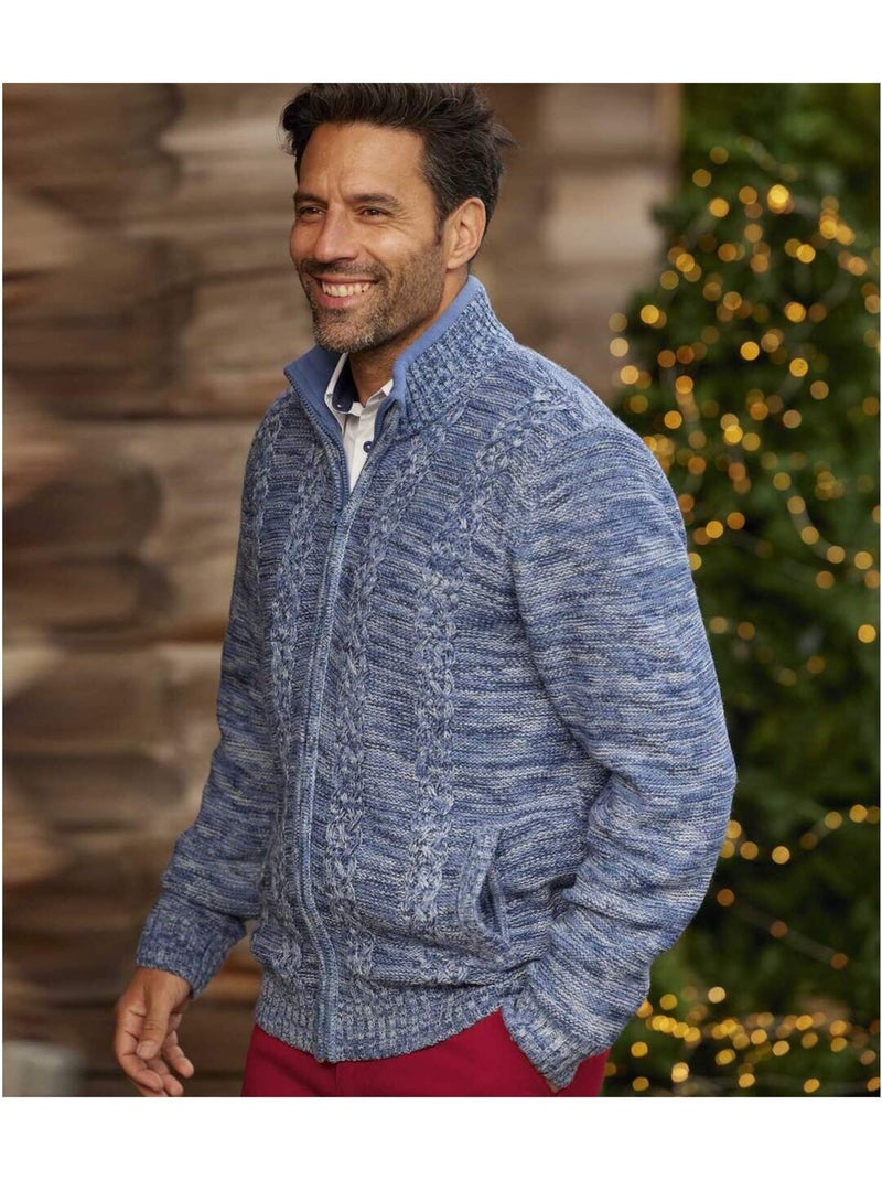 Chaqueta de punto jaspeado de acrílico con cuello alto y cremallera, casual Azul - Kiabi