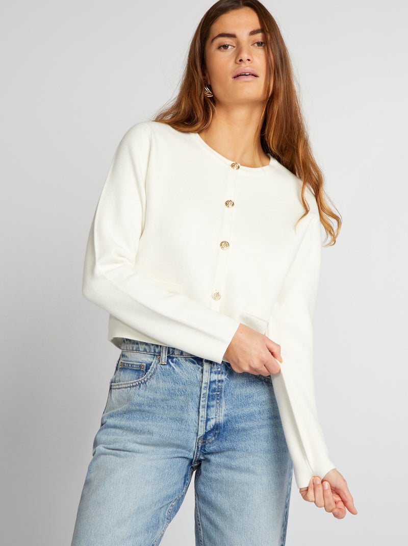 Chaqueta de punto liso Blanco - Kiabi