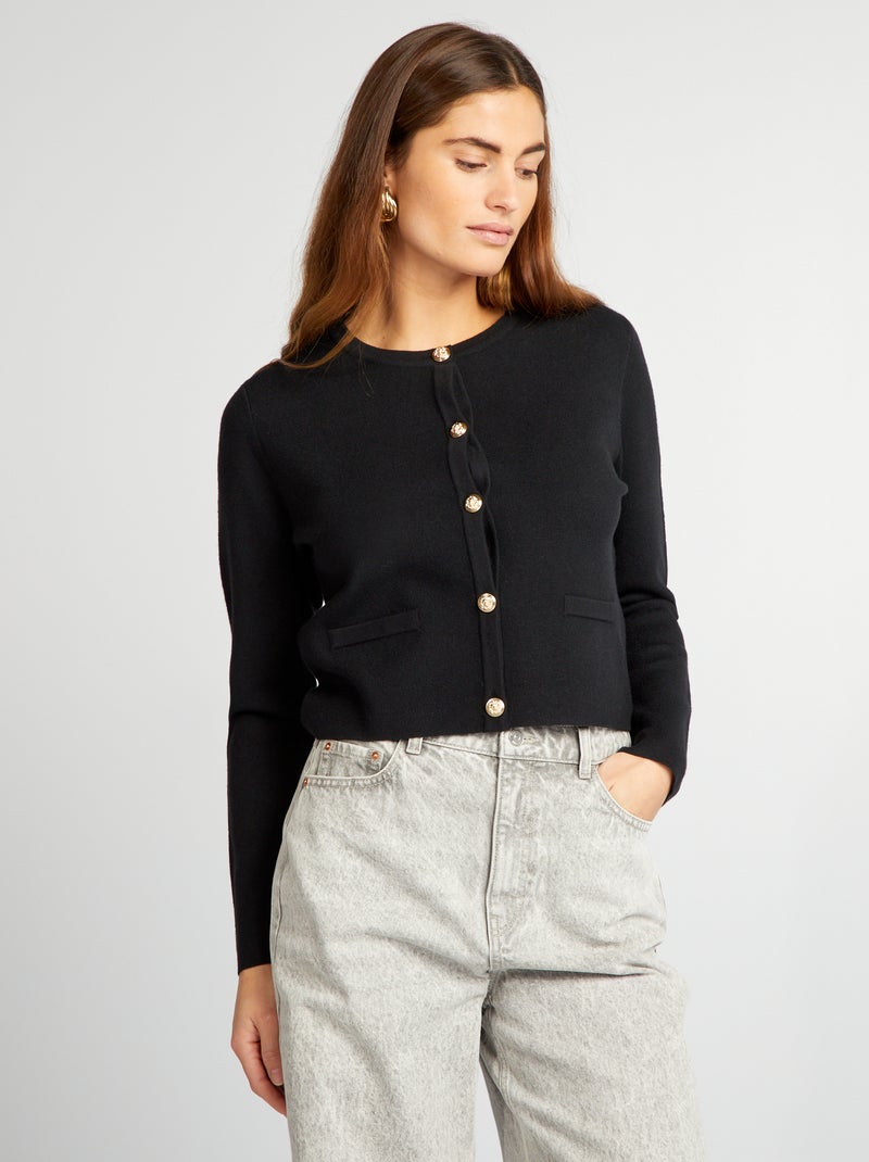 Chaqueta de punto liso negro - Kiabi