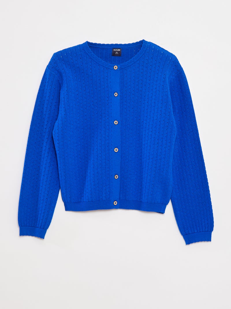 Chaqueta de punto pointelle lisa Azul - Kiabi