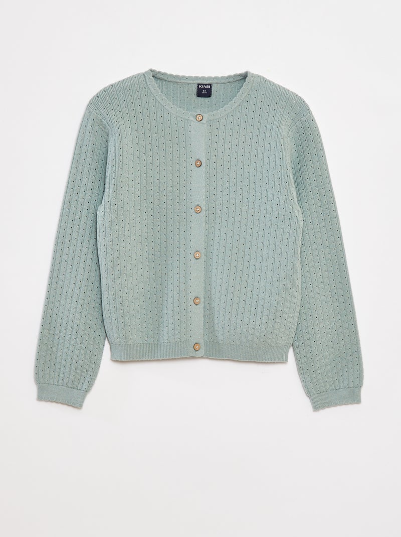 Chaqueta de punto pointelle lisa Verde - Kiabi