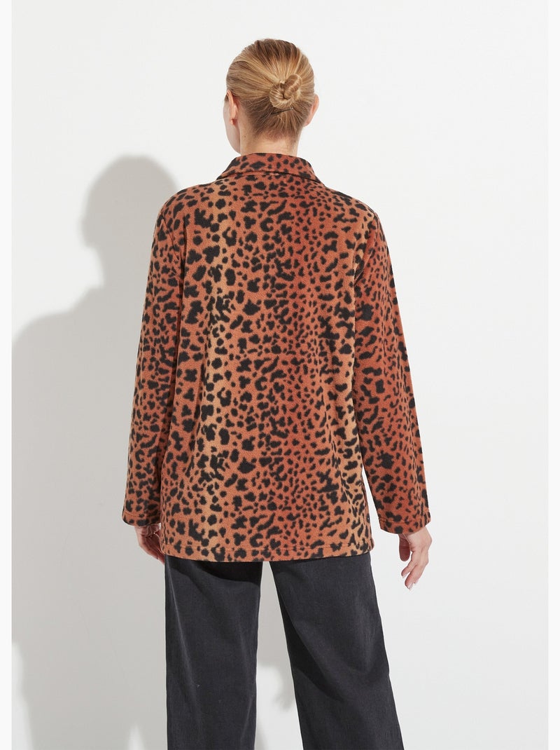 Chaqueta de punto polar estampada con cremallera - Afibel Negro Marrón - Kiabi