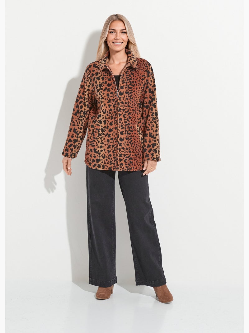 Chaqueta de punto polar estampada con cremallera - Afibel Negro Marrón - Kiabi
