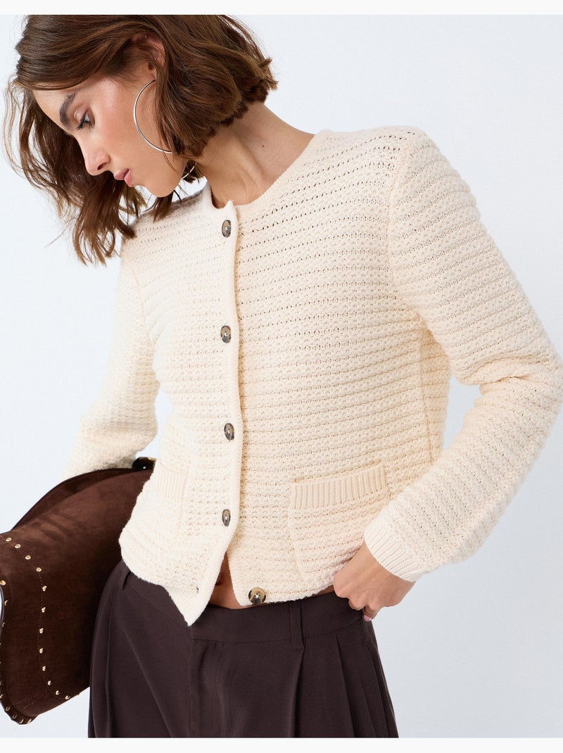 Chaqueta de punto texturizada, mo fashion Crudo - Kiabi