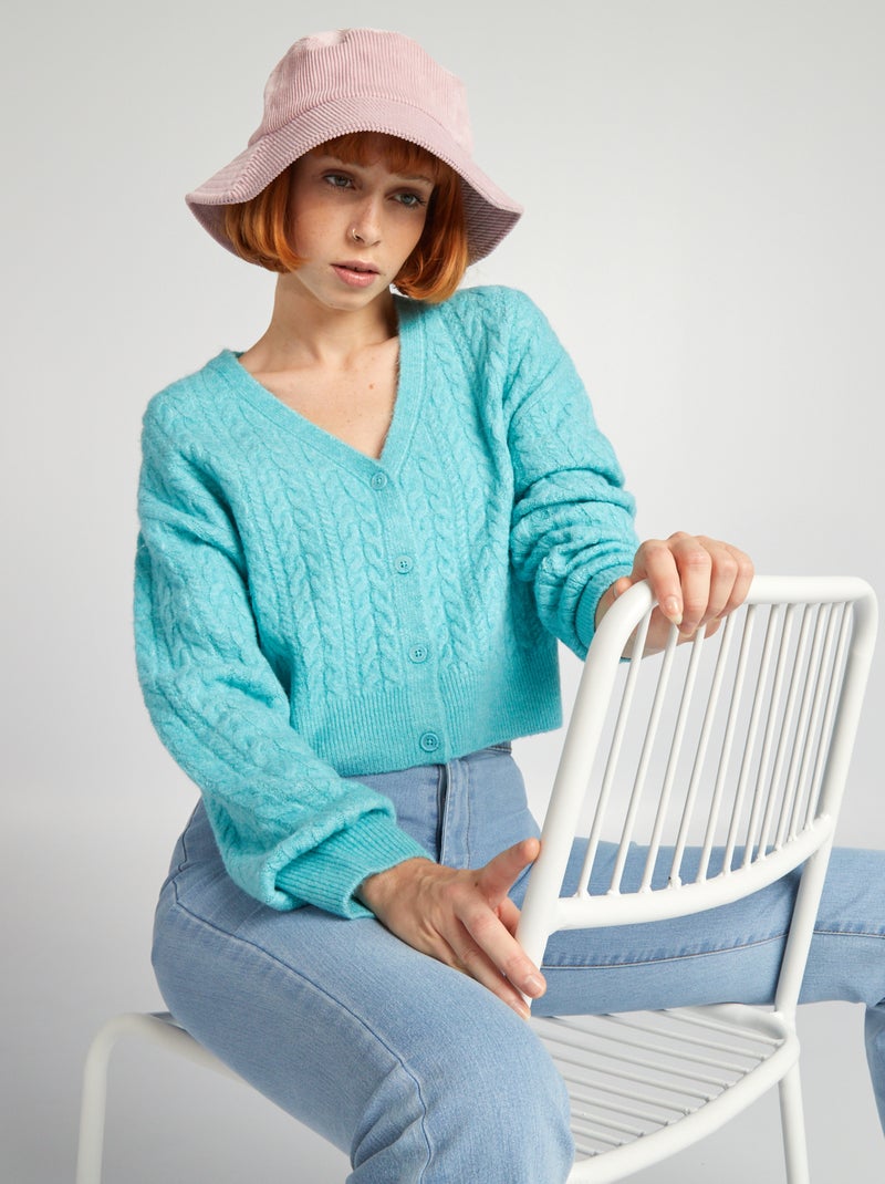 Chaqueta de punto trenzado AZUL - Kiabi