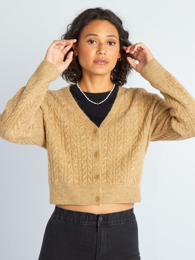 Chaqueta de punto trenzado BEIGE - Kiabi