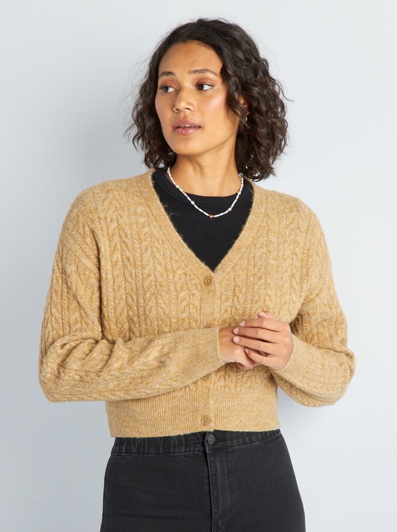 Chaqueta de punto trenzado BEIGE - Kiabi