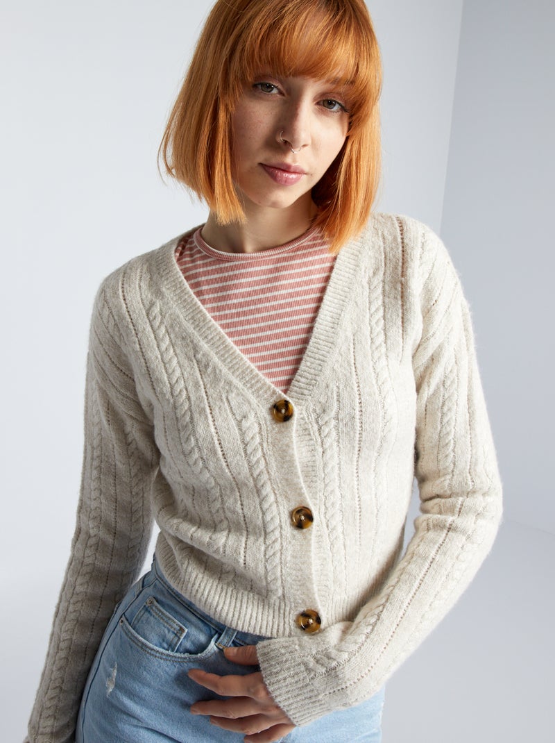 Chaqueta de punto trenzado BEIGE - Kiabi
