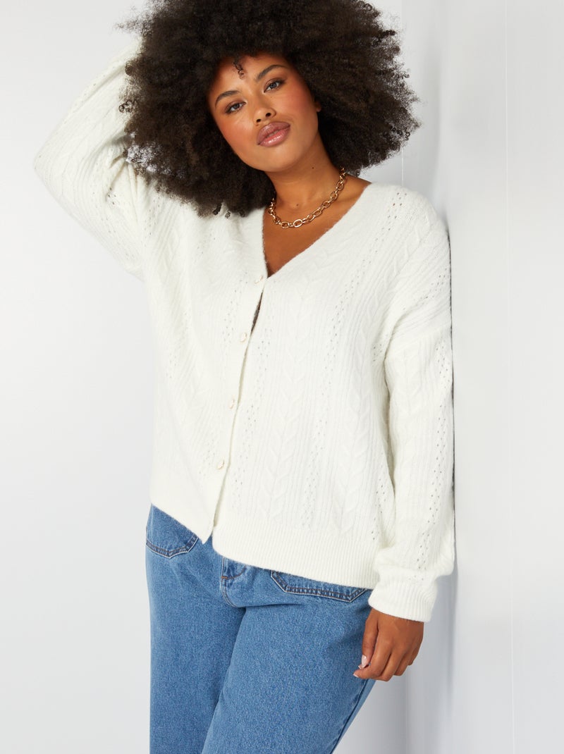Chaqueta de punto trenzado Blanco - Kiabi
