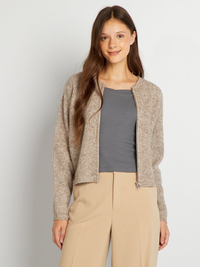 Chaqueta de punto trenzado con cremallera BEIGE - Kiabi