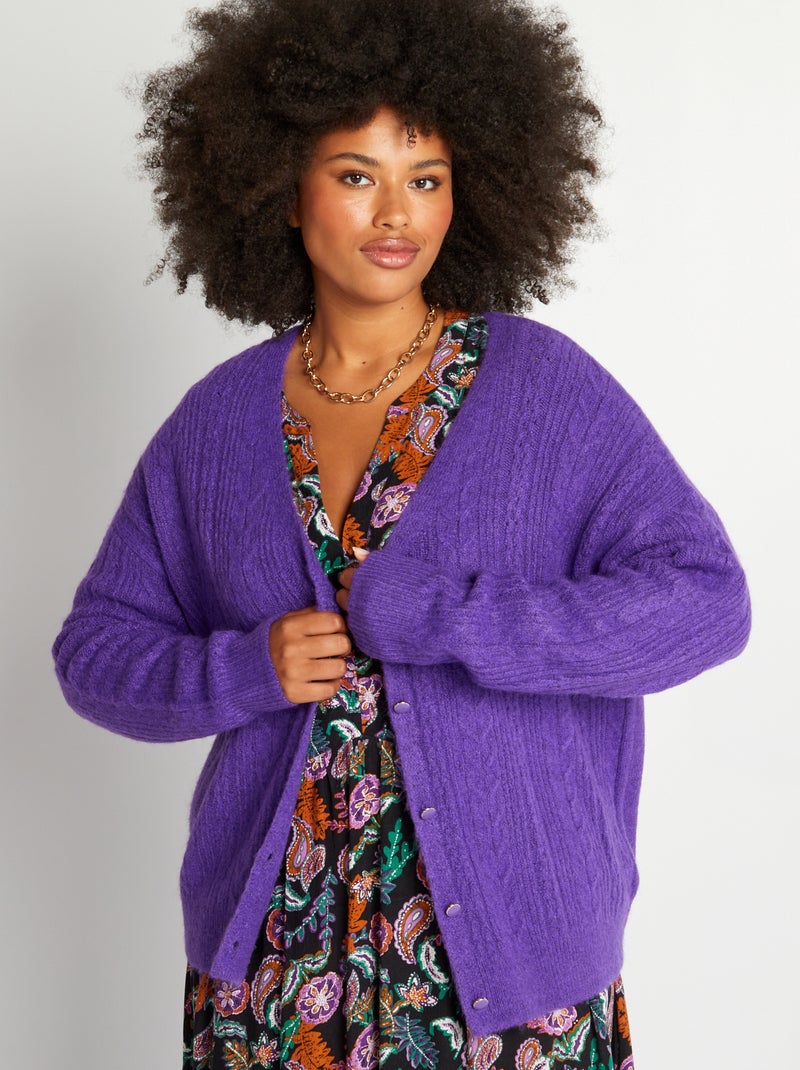 Chaqueta de punto trenzado MORADO - Kiabi