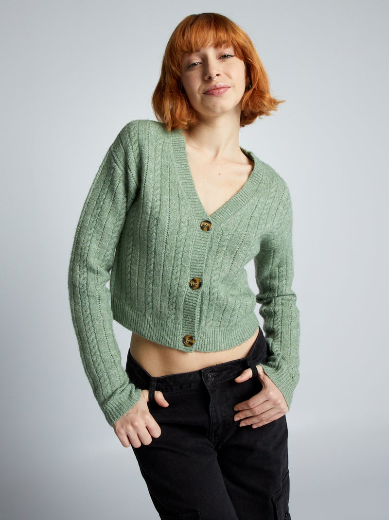 Chaqueta de punto trenzado VERDE - Kiabi