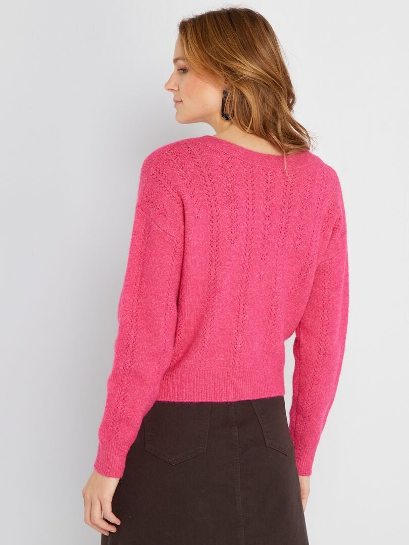 Chaqueta de punto tricotado calado rosa indio - Kiabi